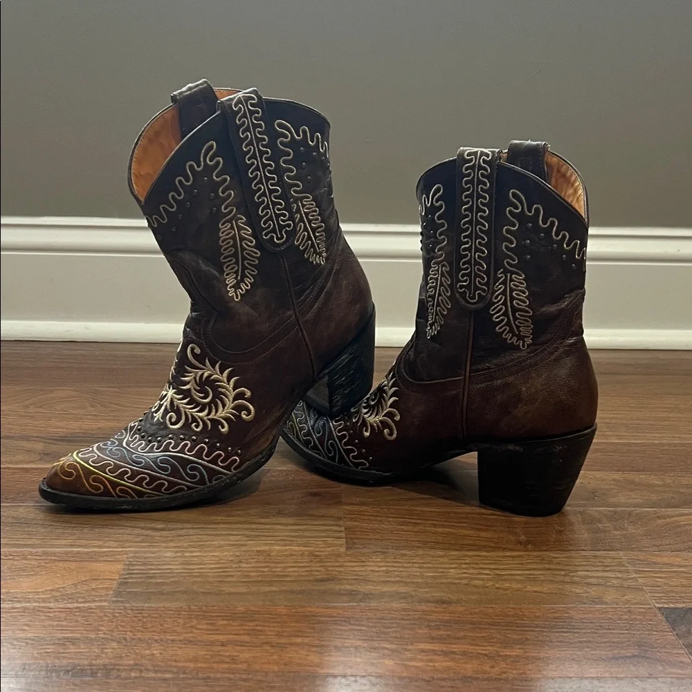 Old Gringo Brown Embroidered Western Ankle Boots Size 9.5 - Picture 6 of 7